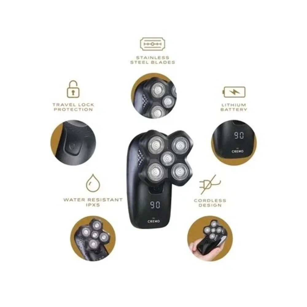 (New) Cremo 3-in-1 Electric Shaver with 3-in-1 Rotary Blades, Wet & Dry Cordless